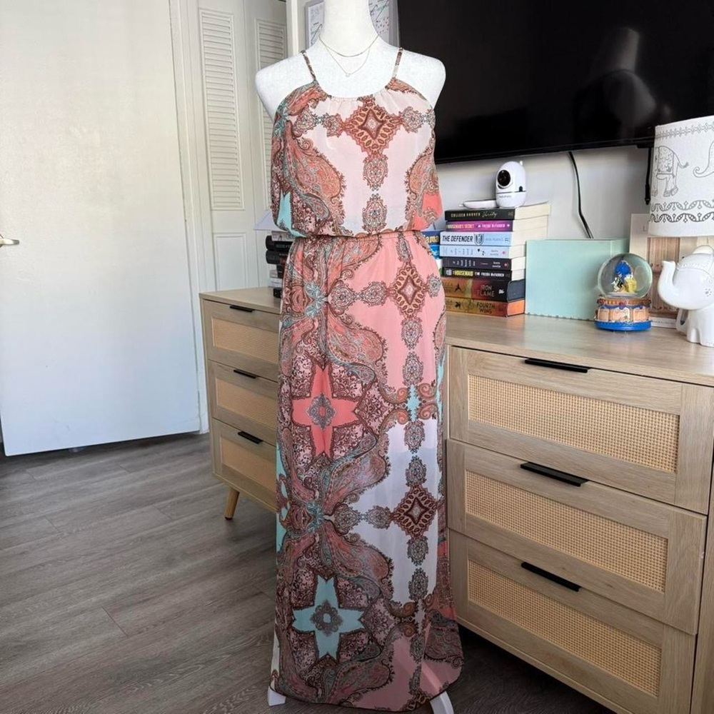 floral halter maxi dress